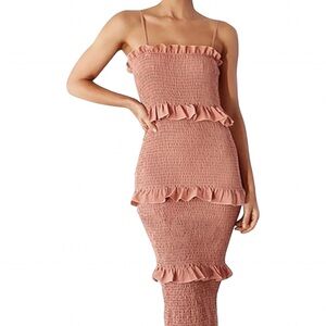 Pink and White Midi Ruffle Dress Womens Size Small‎ Maternity Baby Shower